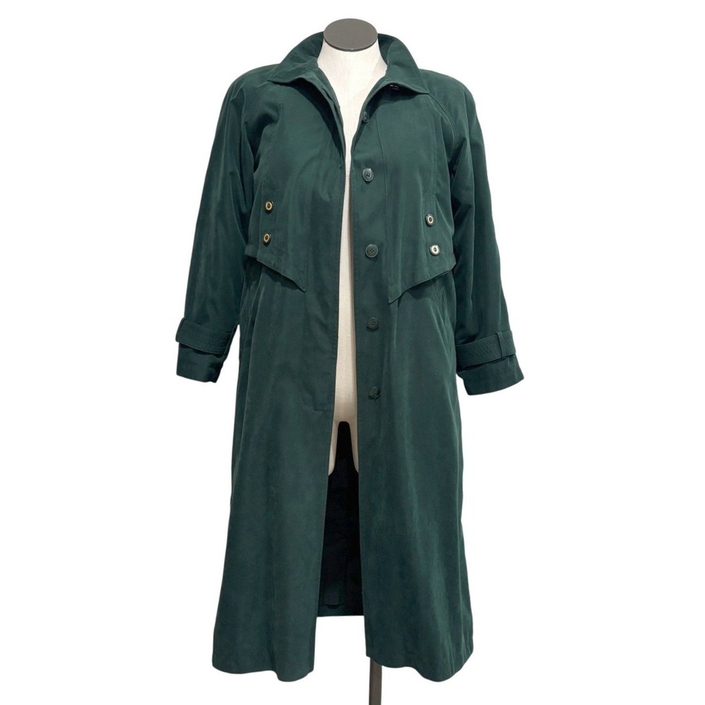 FSL Petite Collection Long Green Rain Trench Coat Women's Size 6P